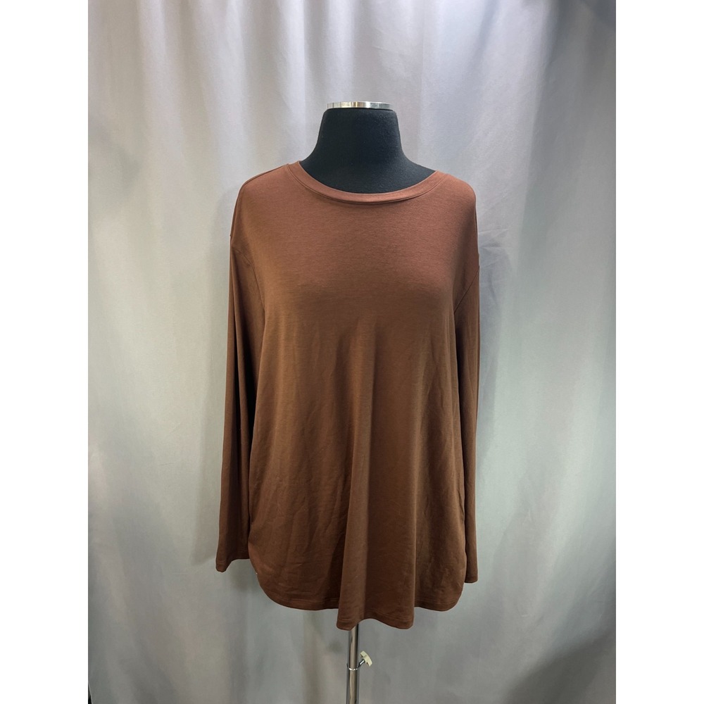 Trendy Queen T Shirt Womens Medium Brown Rayon Stretch Long Sleeve Crew Neck